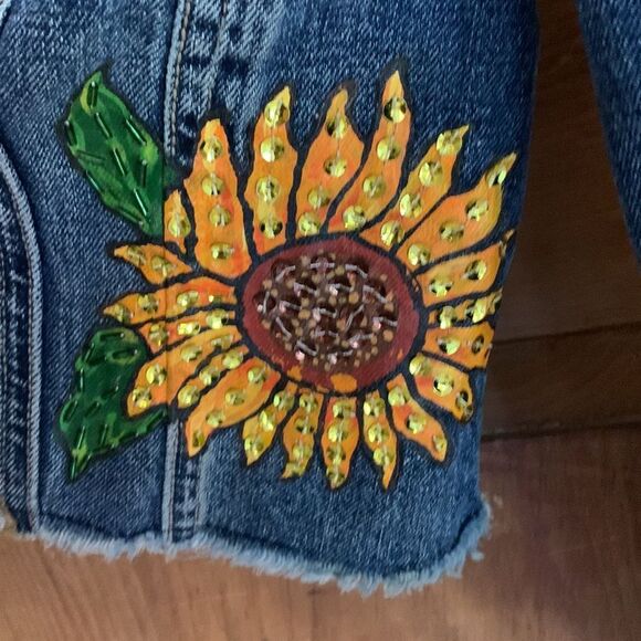 Fina Catrina custom hand painted sequin distressed jean jacket - Picture 11 of 13